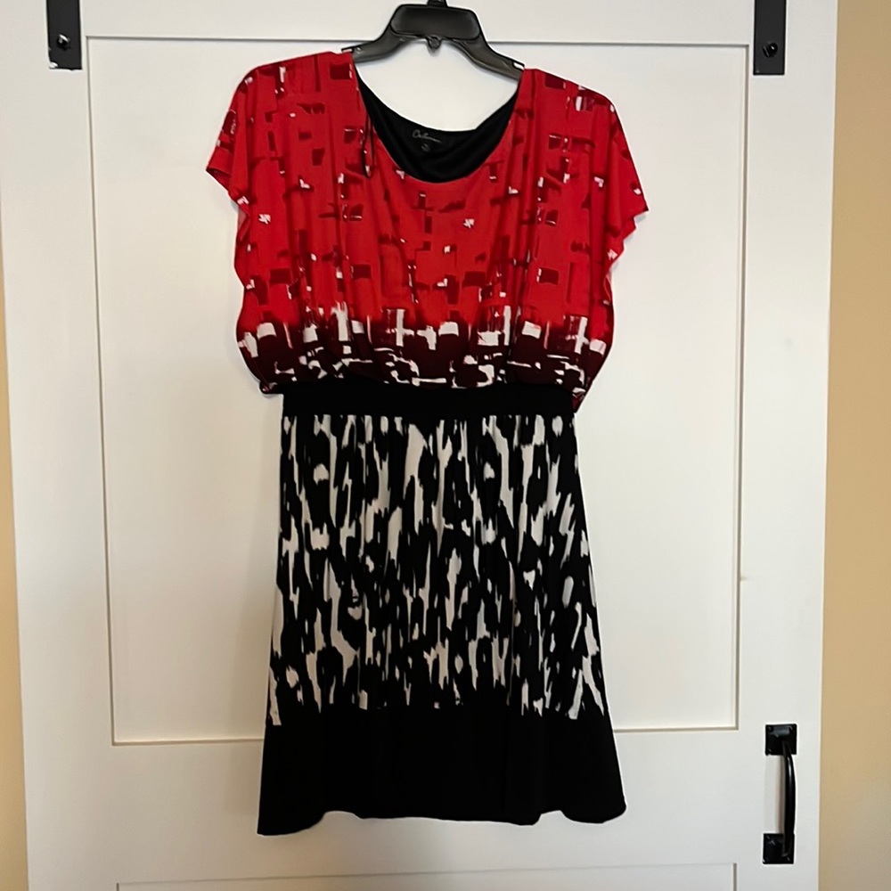 Red and black patterned dress